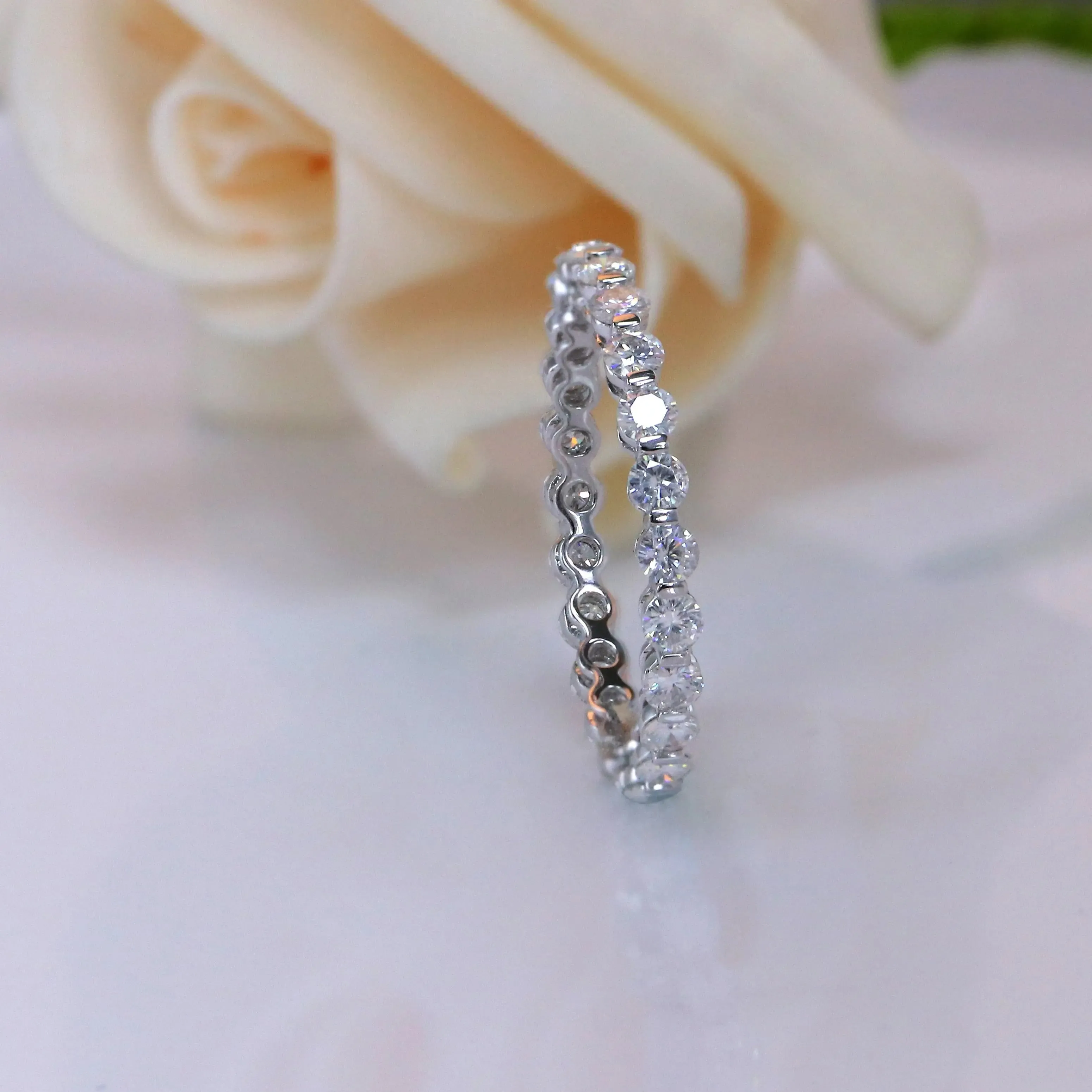 10k White Gold Moissanite Eternity Ring / Wedding Band 0.95ct Total