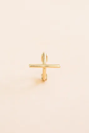 14K Solid Gold Jewelry Delicate Cross Bar Earring Hoop Ring