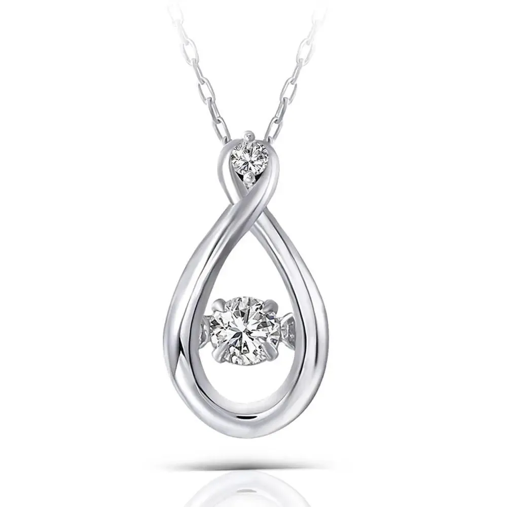 14k White Gold Dancing Moissanite Necklace 0.11ct Center Stone