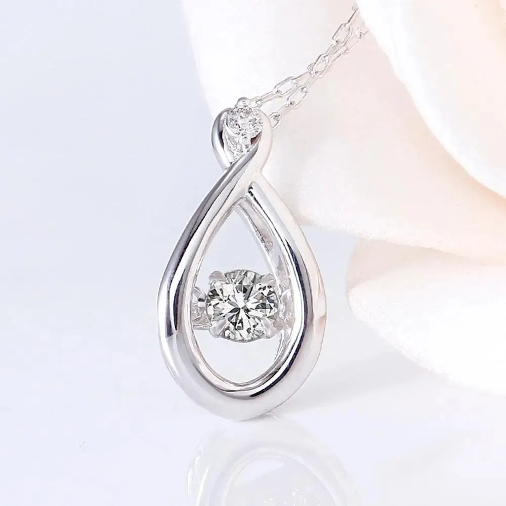 14k White Gold Dancing Moissanite Necklace 0.11ct Center Stone