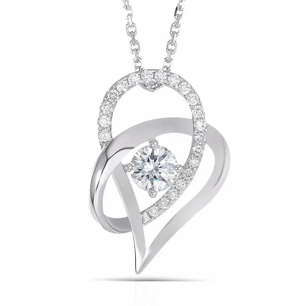 14k White Gold Moissanite Necklace / Pendant 0.5ct Center Stone