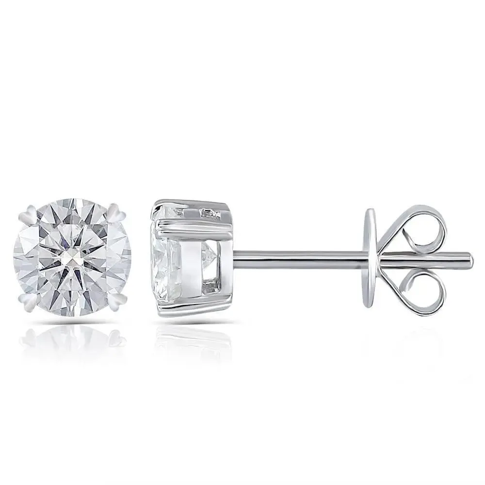 14k White Gold Stud Moissanite Earrings 0.5ctw - 2ctw Options