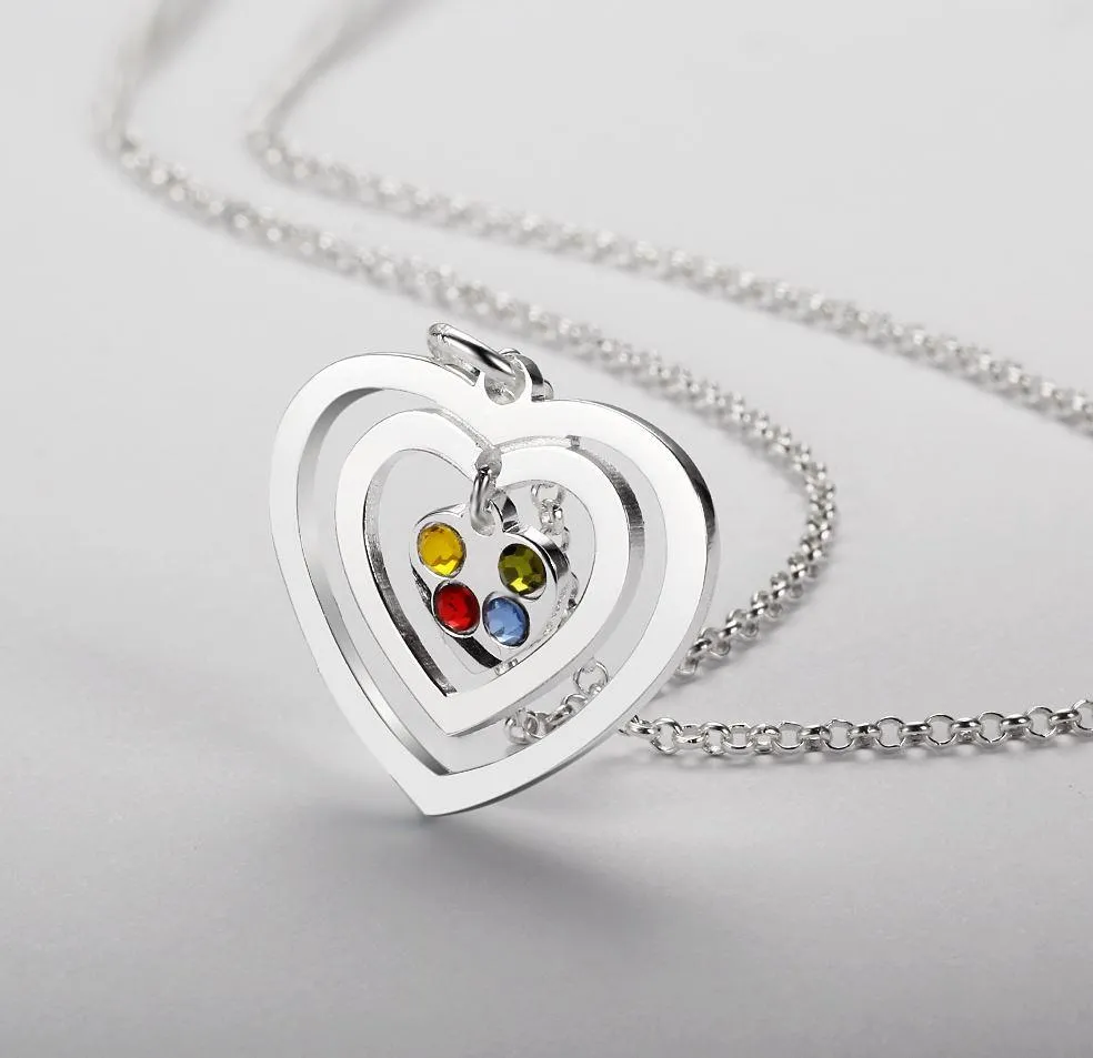 4 Birthstone Mother's Necklace Hearts Echo 4 Engraved Names