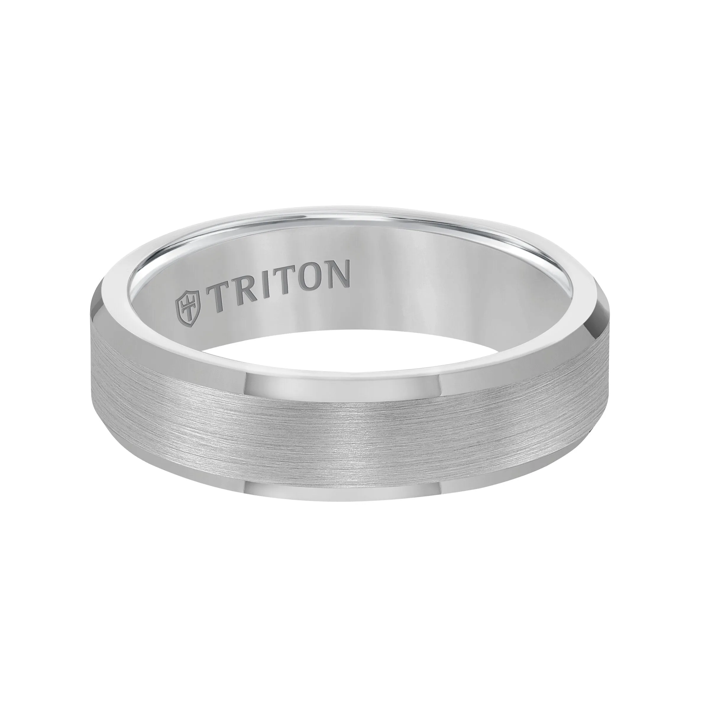 6MM Grey Tungsten Carbide Ring - Satin Center and Bevel Edge