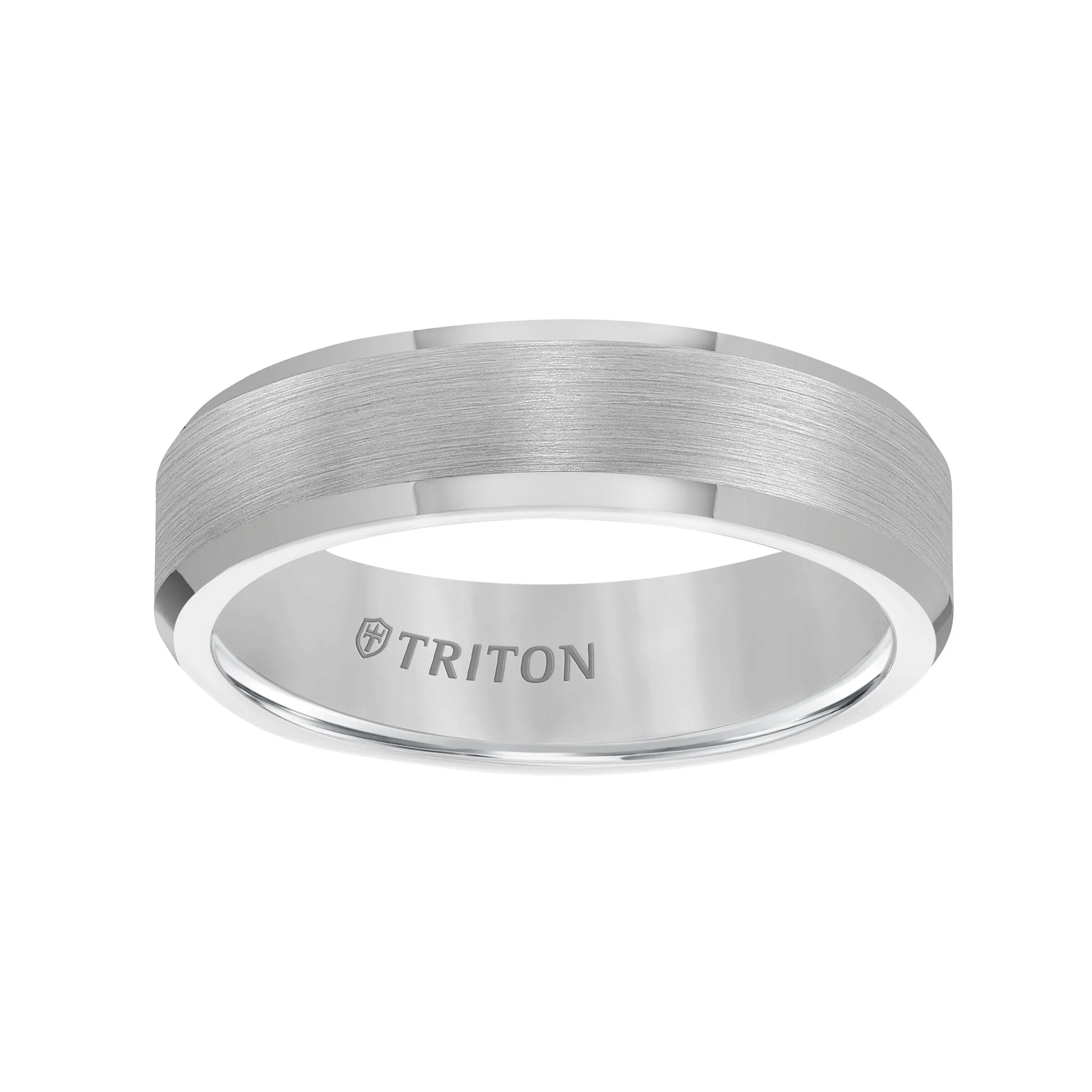 6MM Grey Tungsten Carbide Ring - Satin Center and Bevel Edge