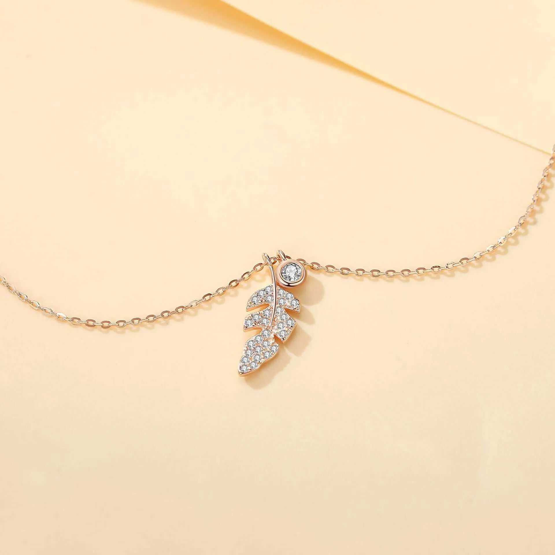 925 Sterling Silver CZ Diamond Feather Necklace