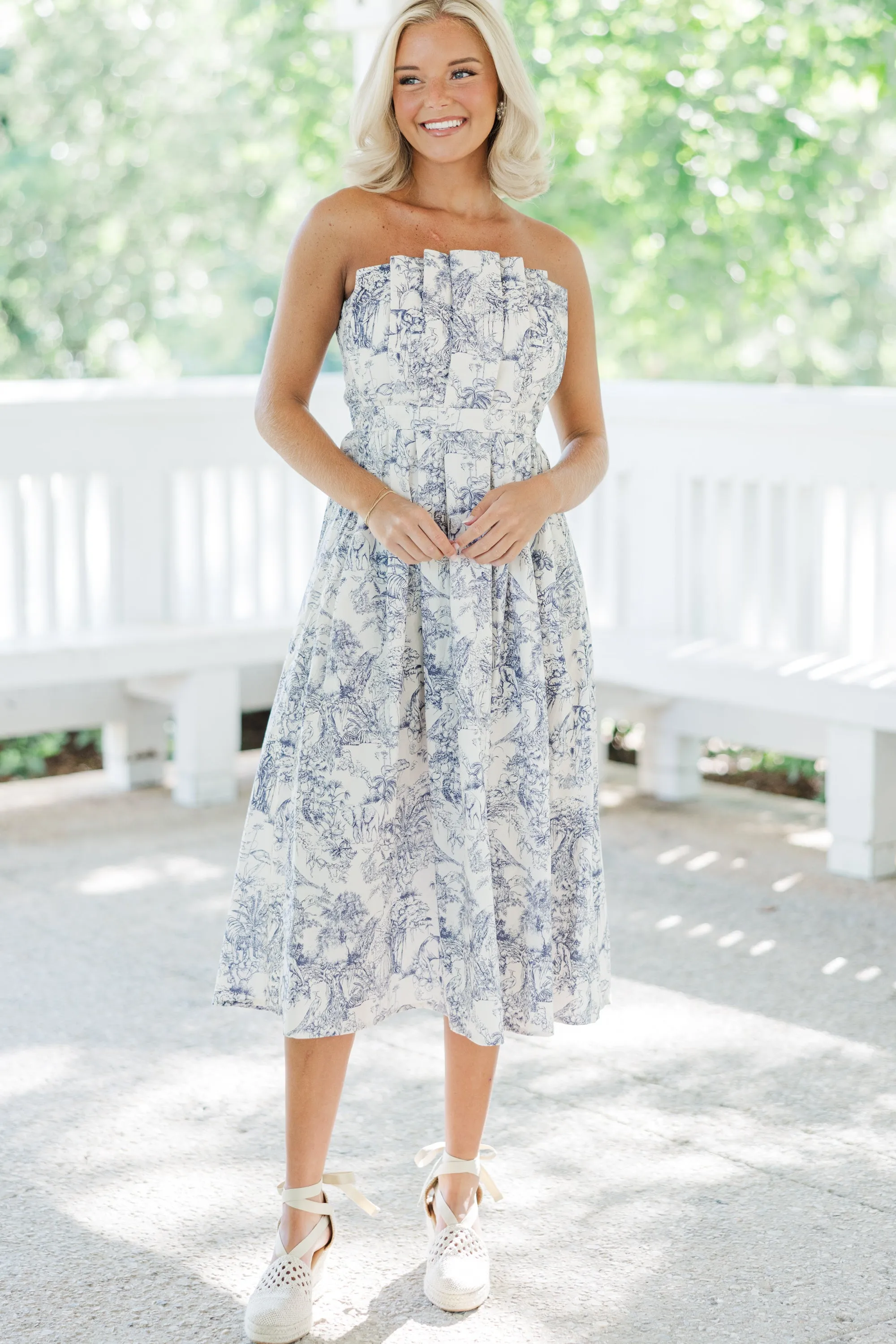 All About You Blue Toile Midi Dress