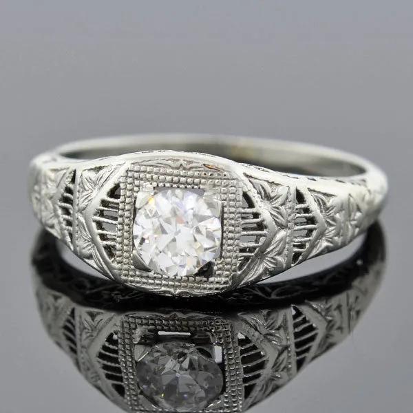 Art Deco 18kt Diamond Engagement Ring 0.48ct