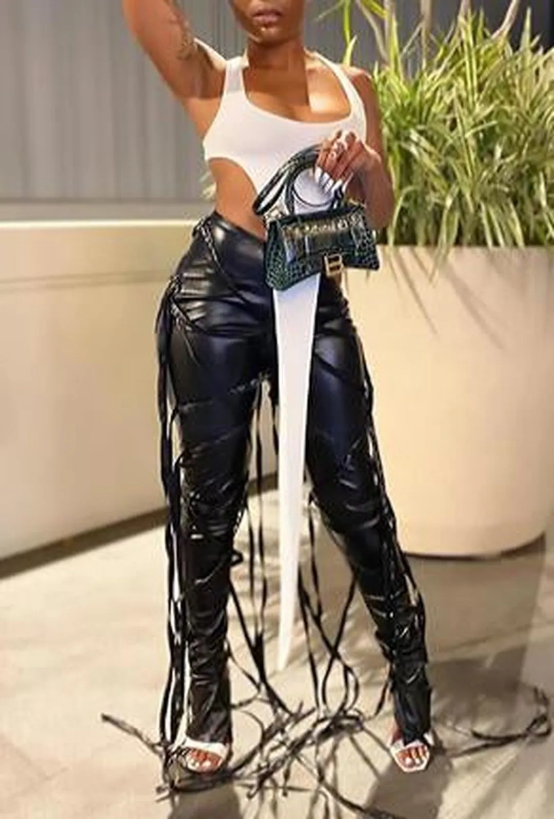 AYOKA - LEATHERETTE STRING PANTS