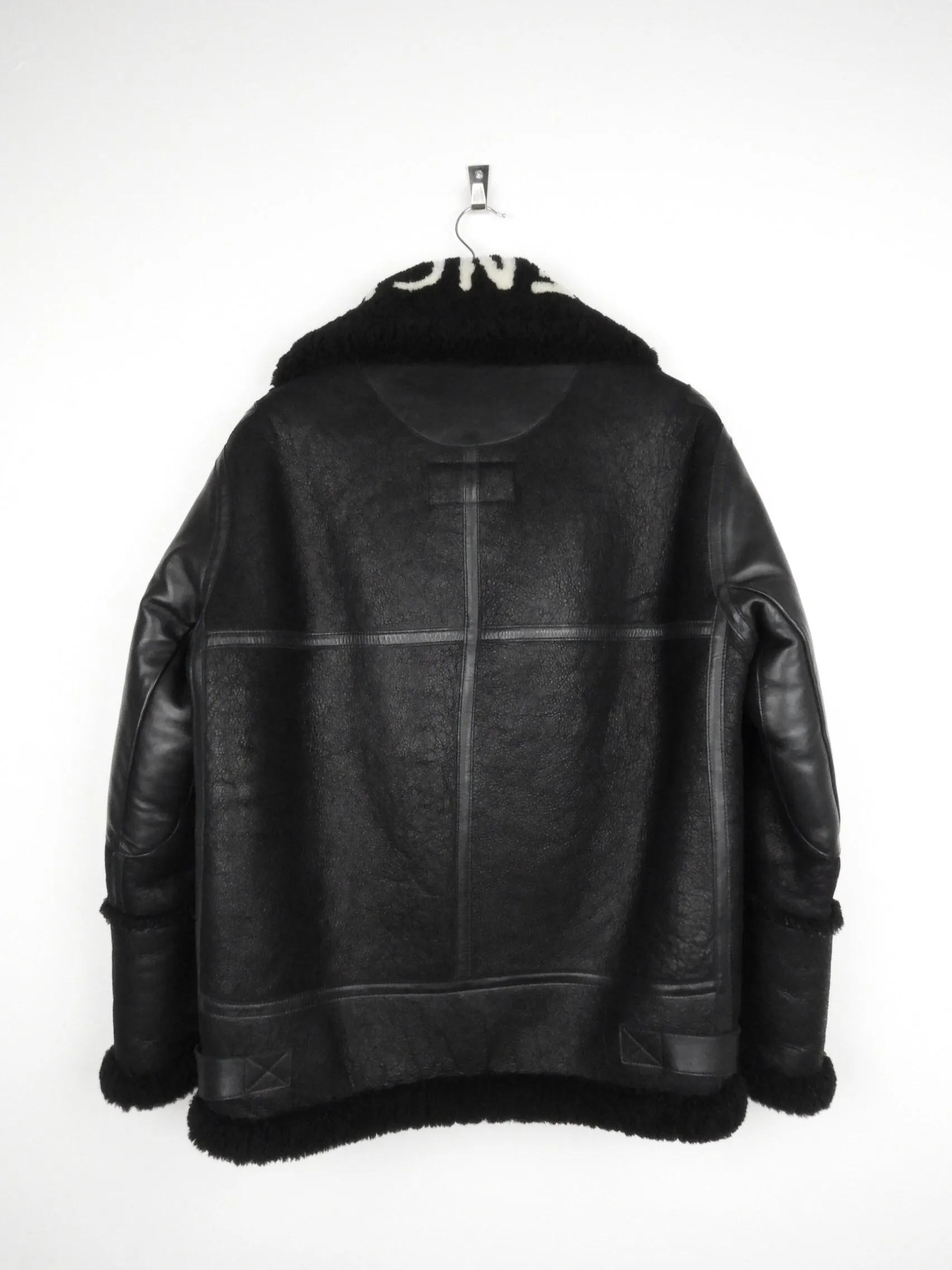 Balenciaga Black Leather Logo Shearling Jacket - 38