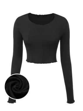 Black 1960s Cropped Long Sleeve Top