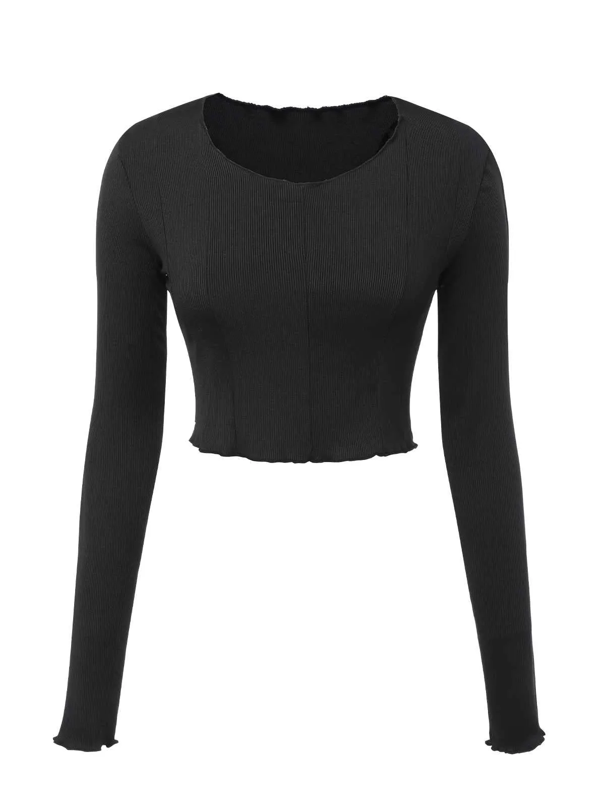 Black 1960s Cropped Long Sleeve Top