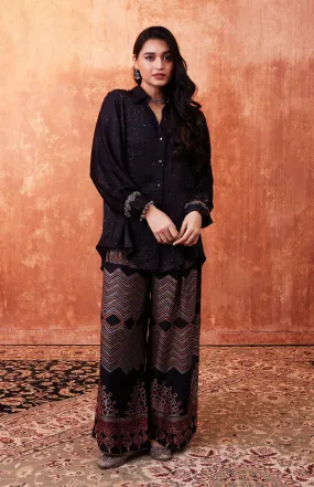 Black Ajrakh Printed Habutai Silk Co-Ord Set