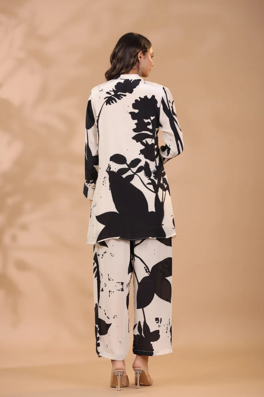 Black & White Printed Crepe Silk Co-Ord Set