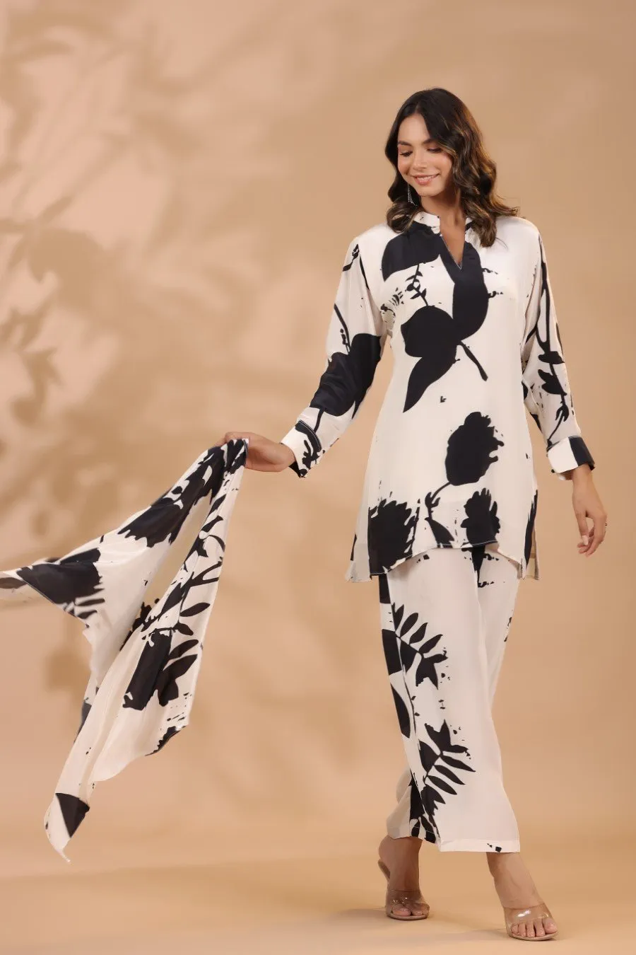 Black & White Printed Crepe Silk Co-Ord Set