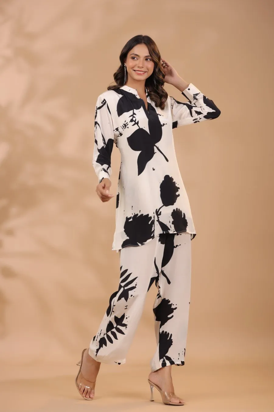 Black & White Printed Crepe Silk Co-Ord Set