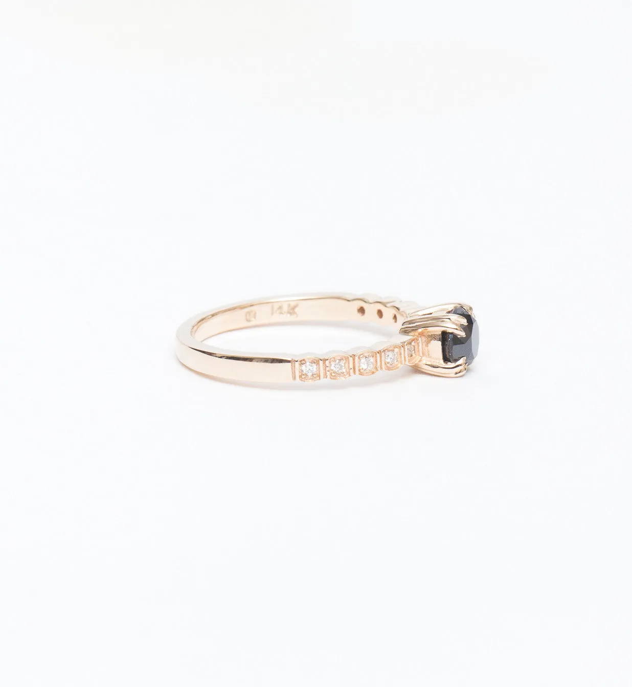 Black Diamond Tiny Wheat Engagement Ring