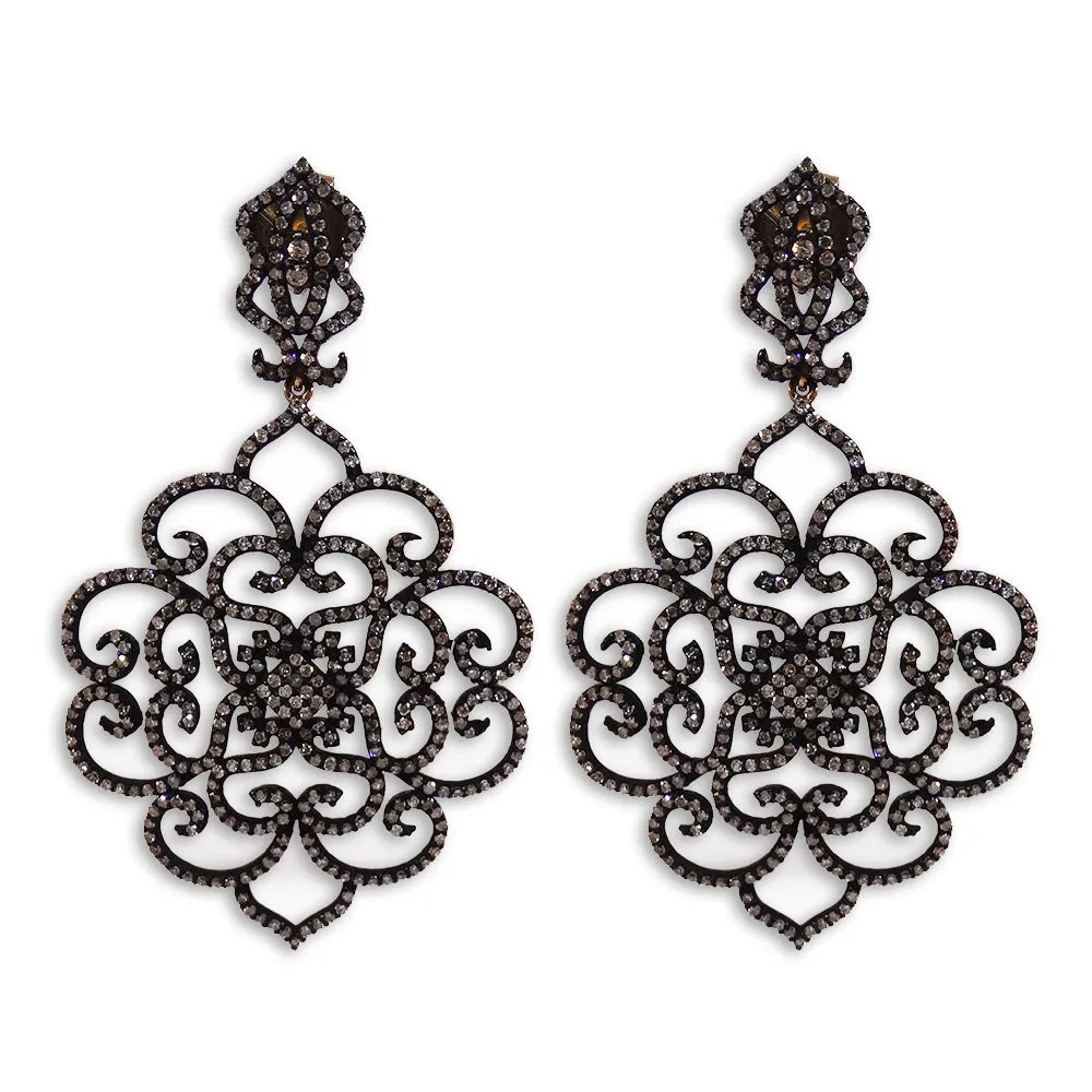 Black Rhodium Diamond Chandlier Earrings