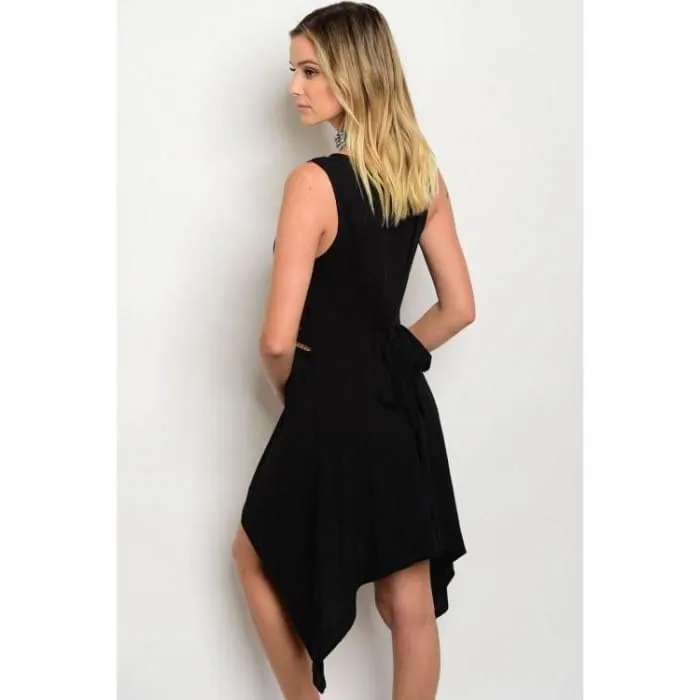 Black Sharkbite Hem Dress