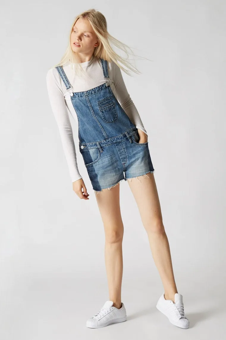 Blank NYC Funny Bone Short Denim Distressed Overalls