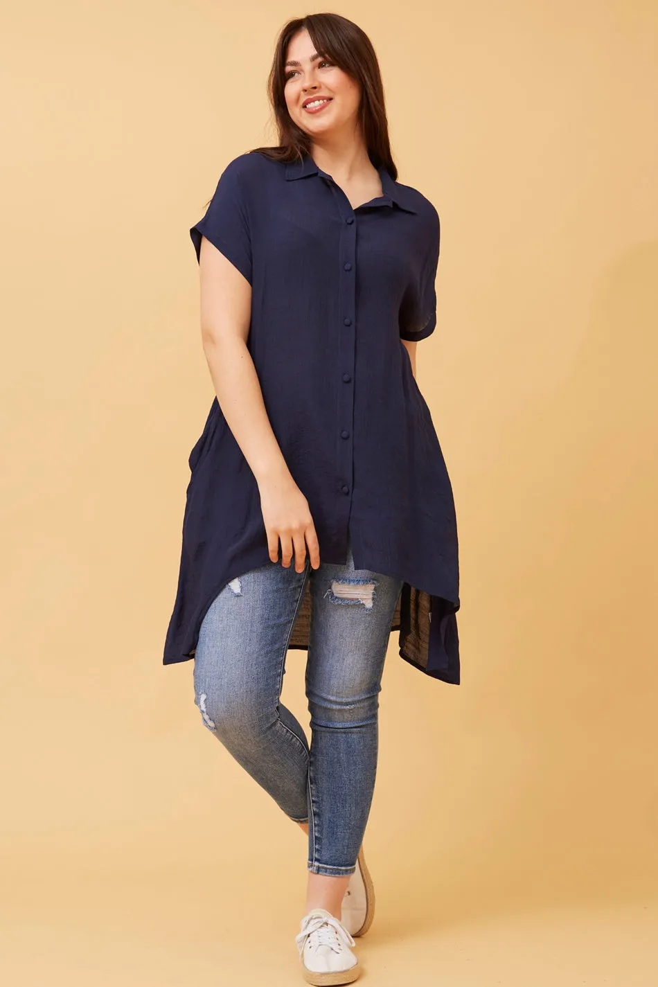 BLU ASYMMETRICAL HEM SHIRT