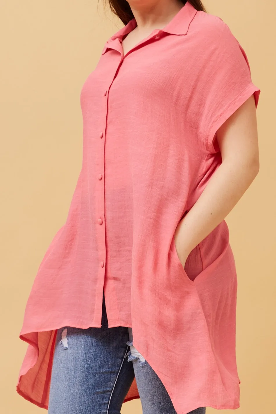 BLU ASYMMETRICAL HEM SHIRT