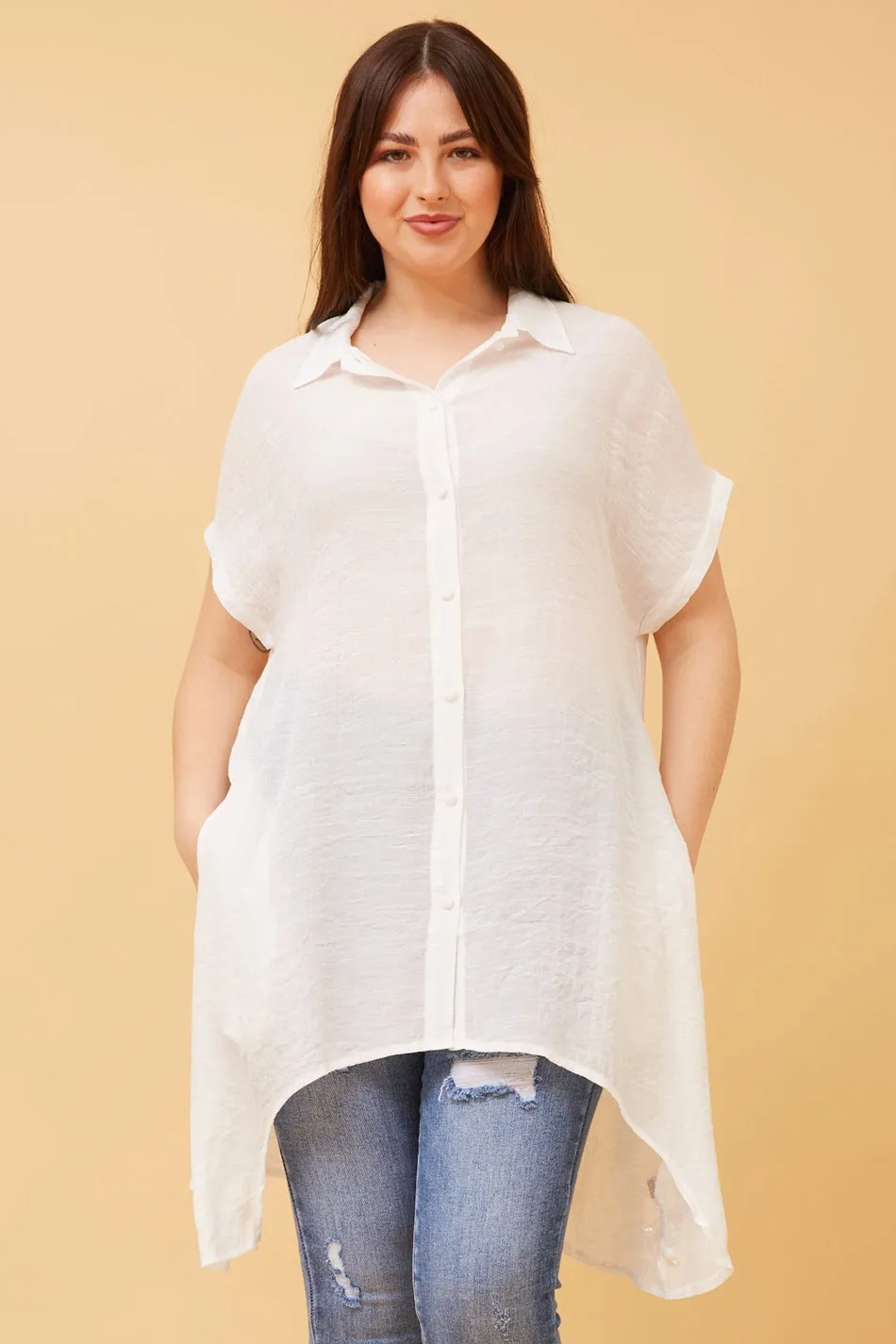 BLU ASYMMETRICAL HEM SHIRT