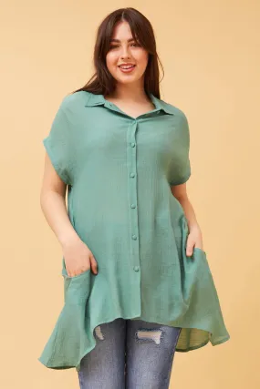 BLU ASYMMETRICAL HEM SHIRT