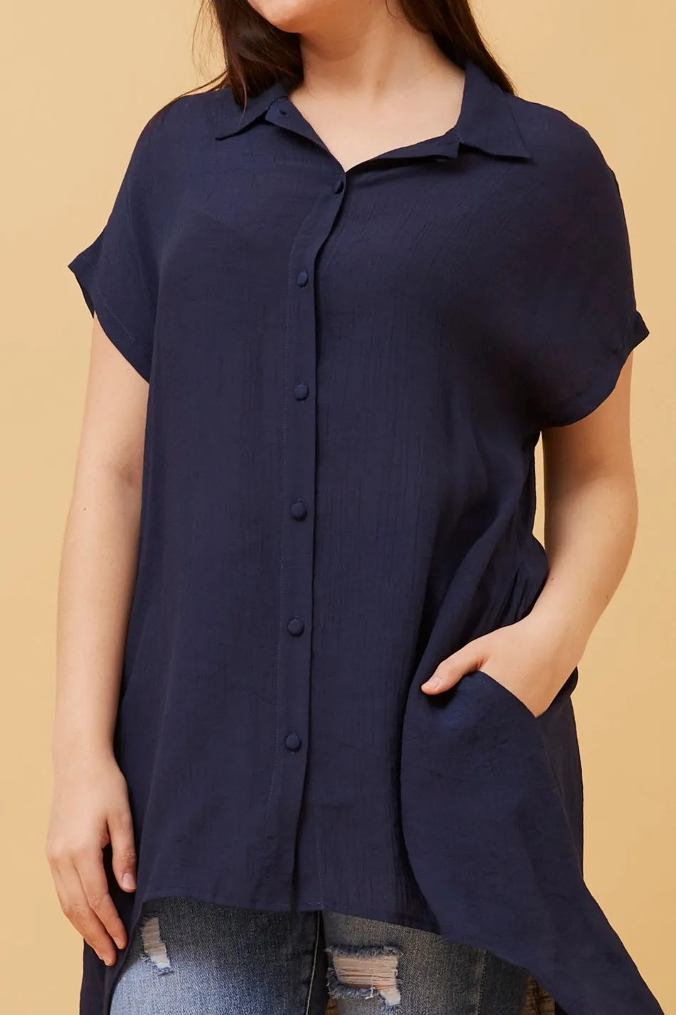 BLU ASYMMETRICAL HEM SHIRT