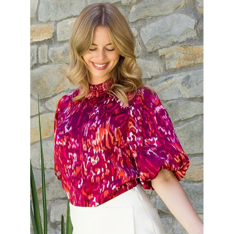 Brenda Puff Sleeve Print THML Top