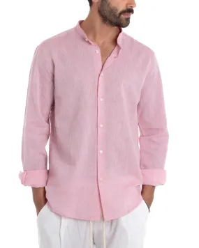 Camicia Uomo Collo Coreano Sartoriale Manica Lunga Lino Melangiata Rosa Chiaro GIOSAL-C2693A