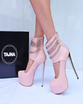 Chain Touch Bootie Light Pink  High Heel Platform Shoes