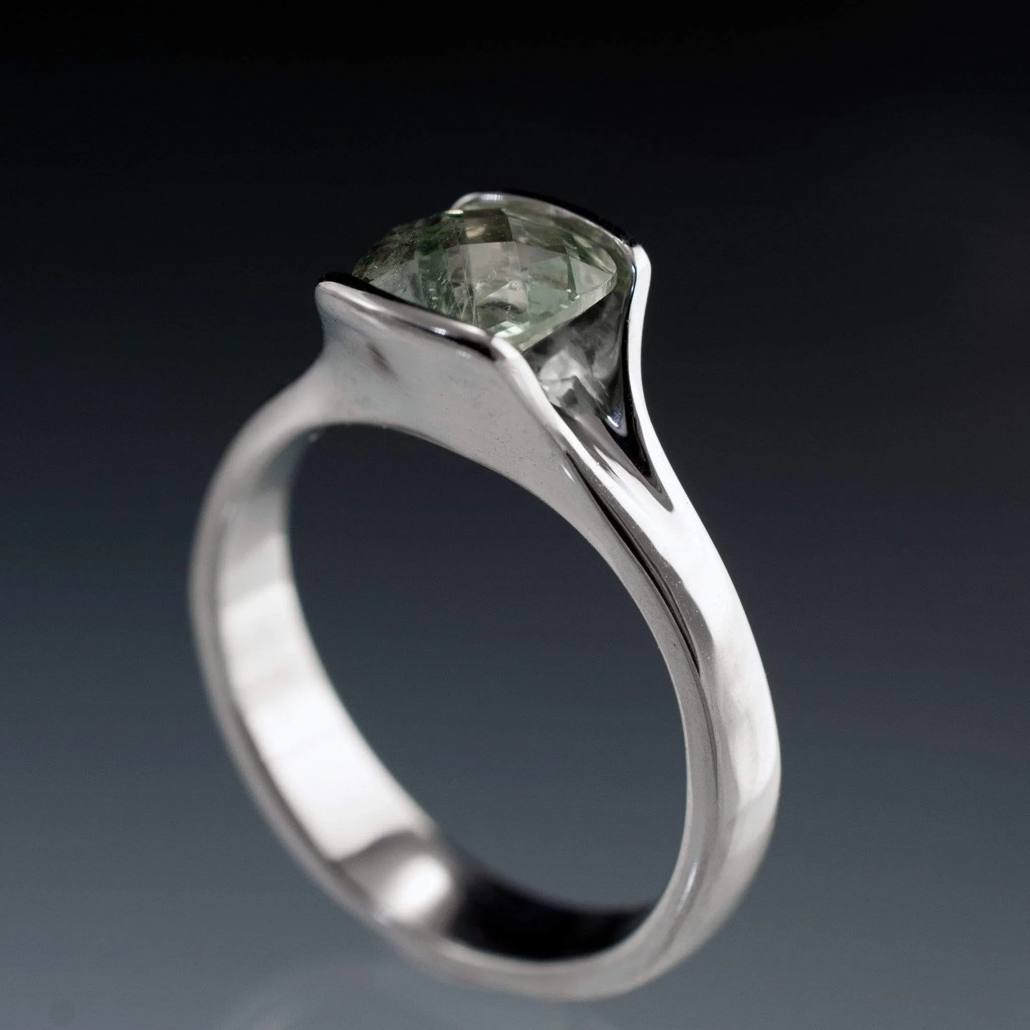 Checkerboard Cushion Fair Trade Green Sapphire Fold Solitaire Engagement Ring