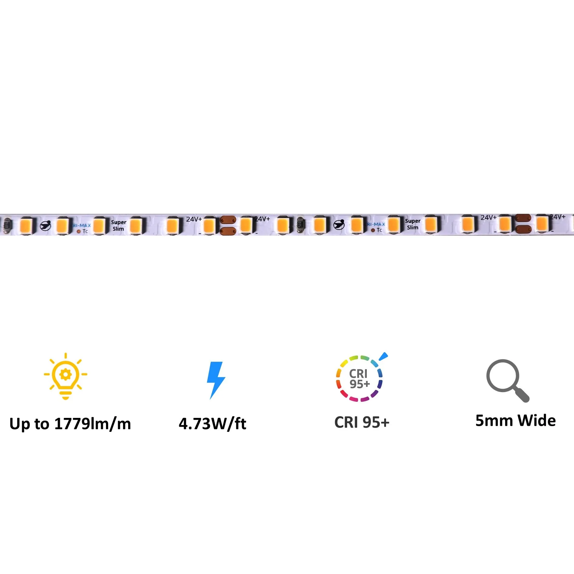 CRI-MAX CRI 95  Super Slim 5mm High Brightness LED Flexible Strip 3000K - 128 LEDs/m - 5m/Reel