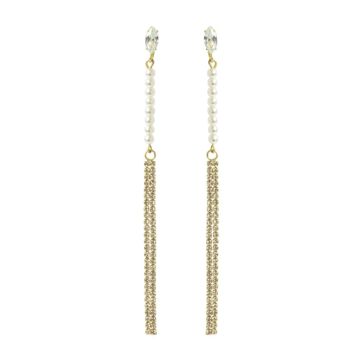 Crystal & Pearl Drop Gold Earrings