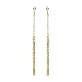 Crystal & Pearl Drop Gold Earrings