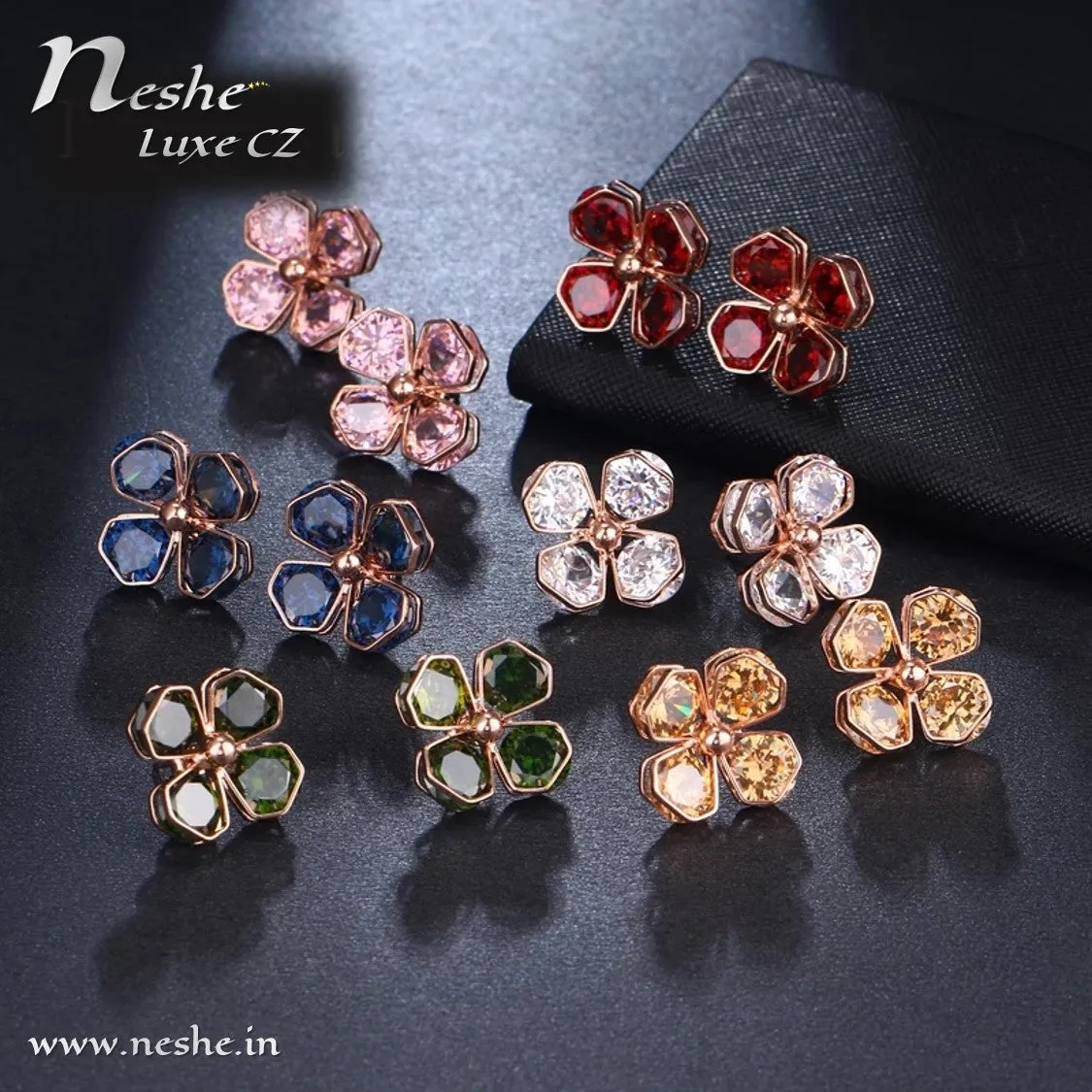 CZ Flower Crystal Geometric Stud Earrings - 3 Colors