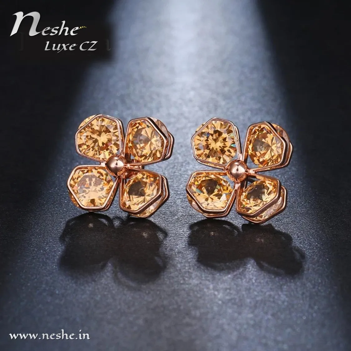 CZ Flower Crystal Geometric Stud Earrings - 3 Colors