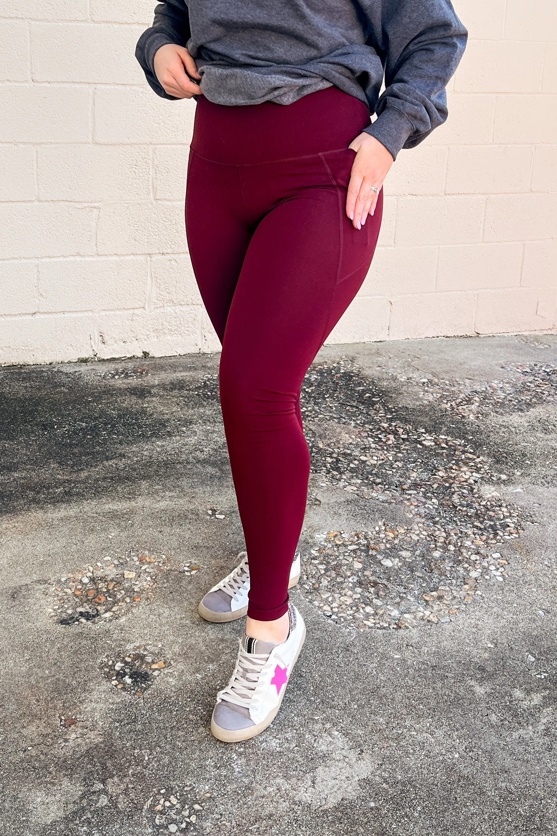 Delta Tummy Control Leggings with Pockets, Burgundy