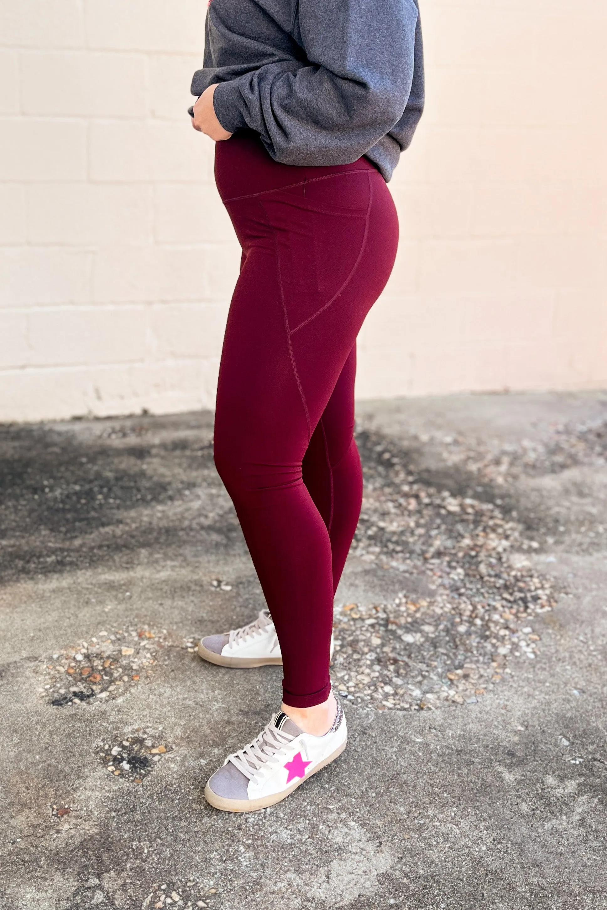 Delta Tummy Control Leggings with Pockets, Burgundy