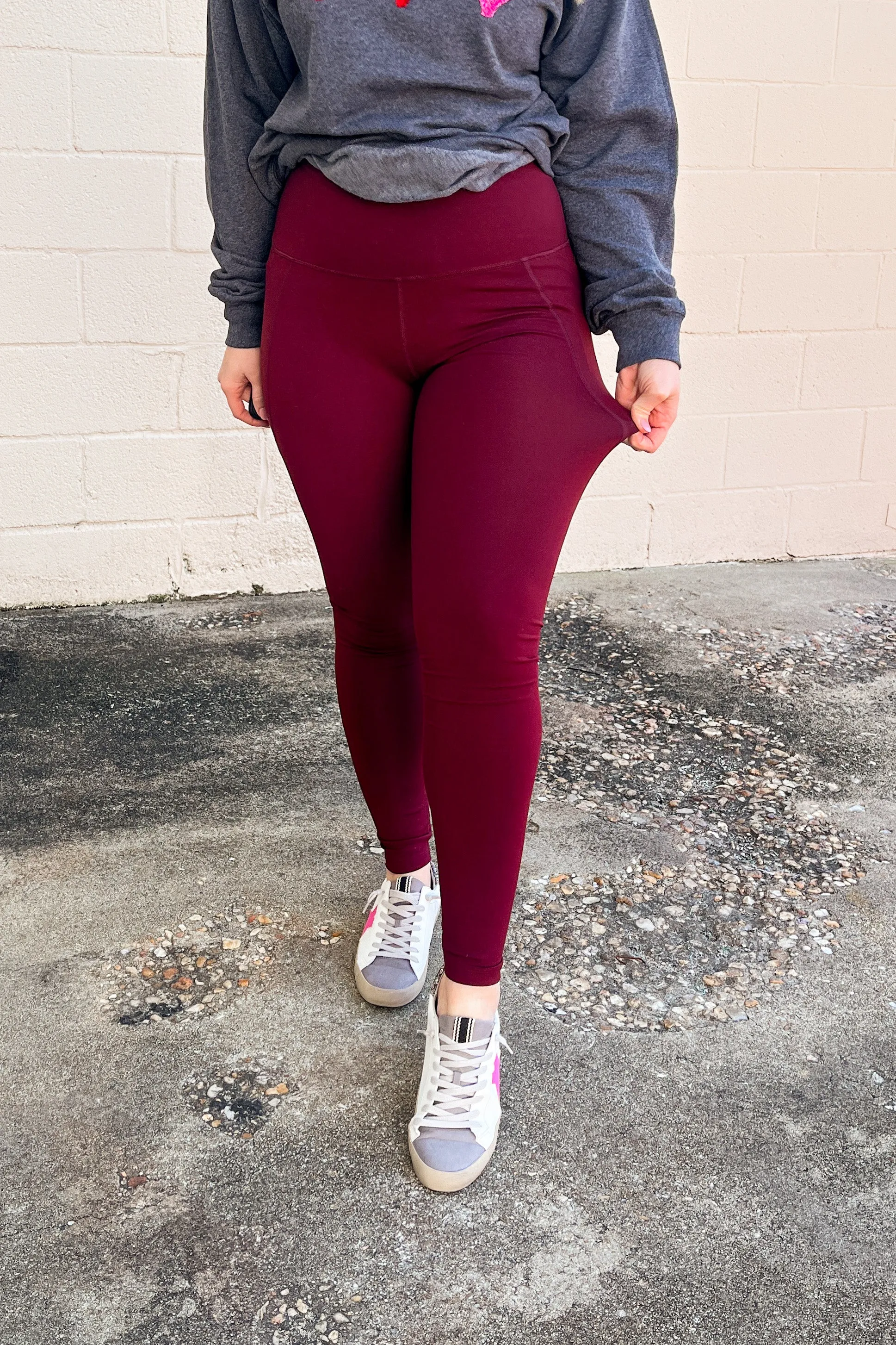 Delta Tummy Control Leggings with Pockets, Burgundy