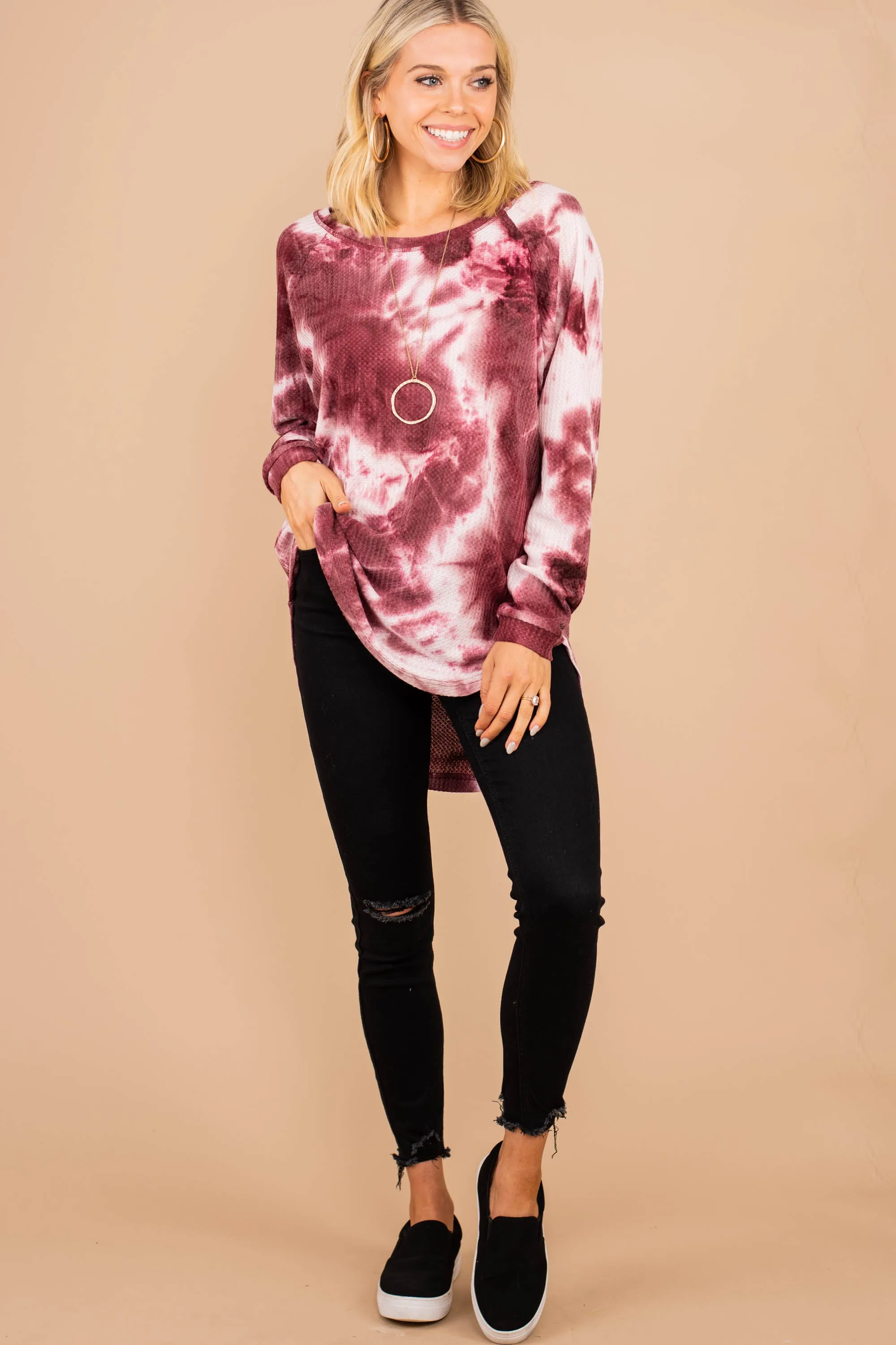 Easy Like Sunday Wine Red Tie Dye Tunic