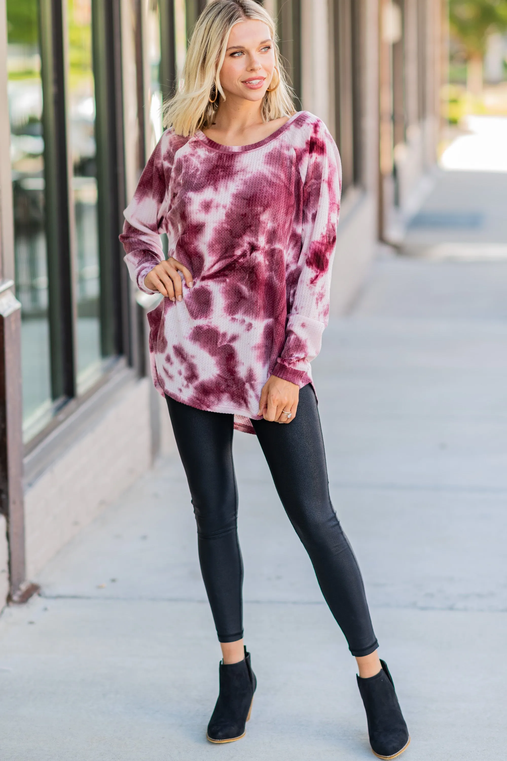 Easy Like Sunday Wine Red Tie Dye Tunic