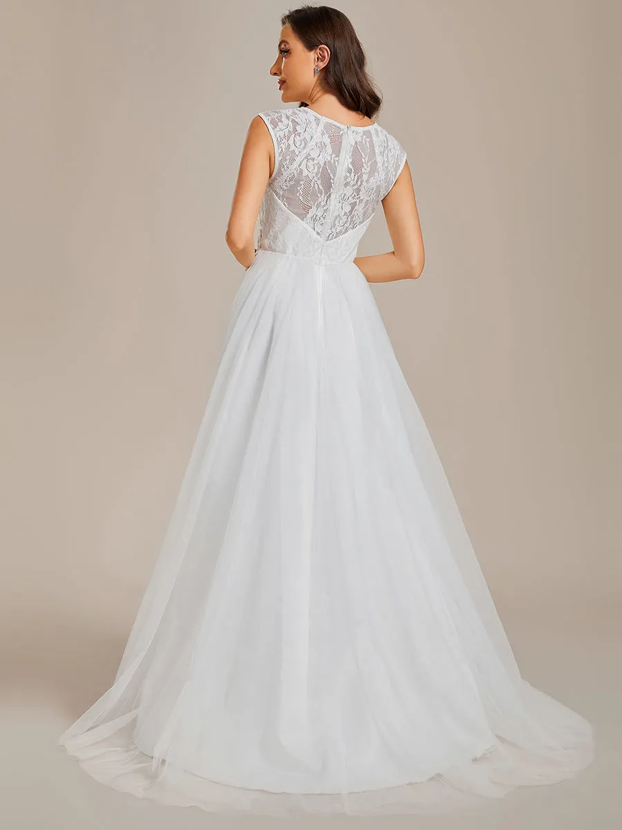 Elegant Hollow Lace Round Neck Wedding Dresses