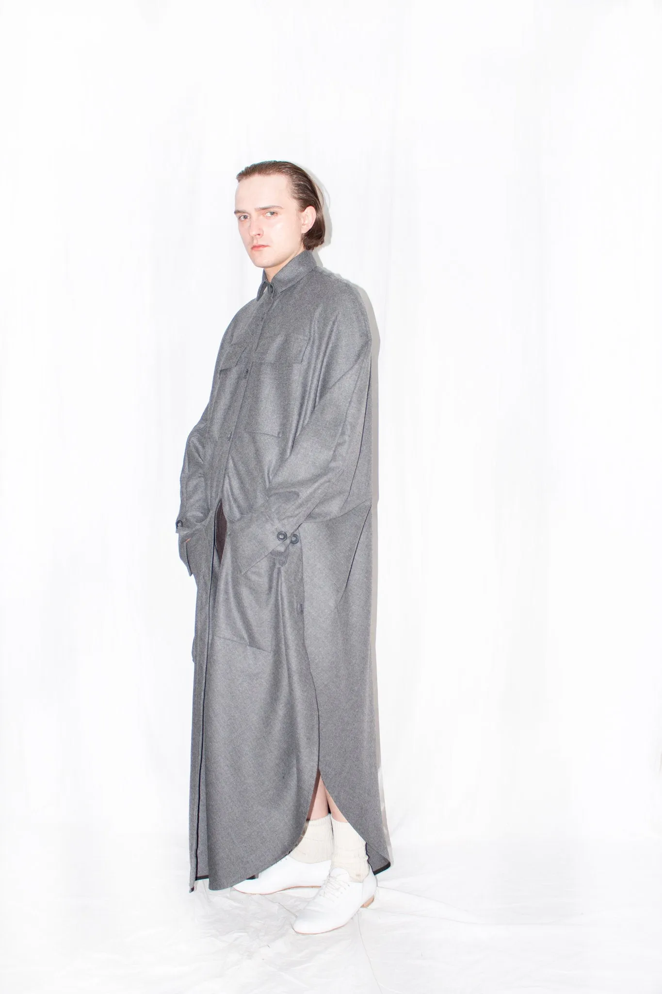 Elongated Wool Cloak Shirt