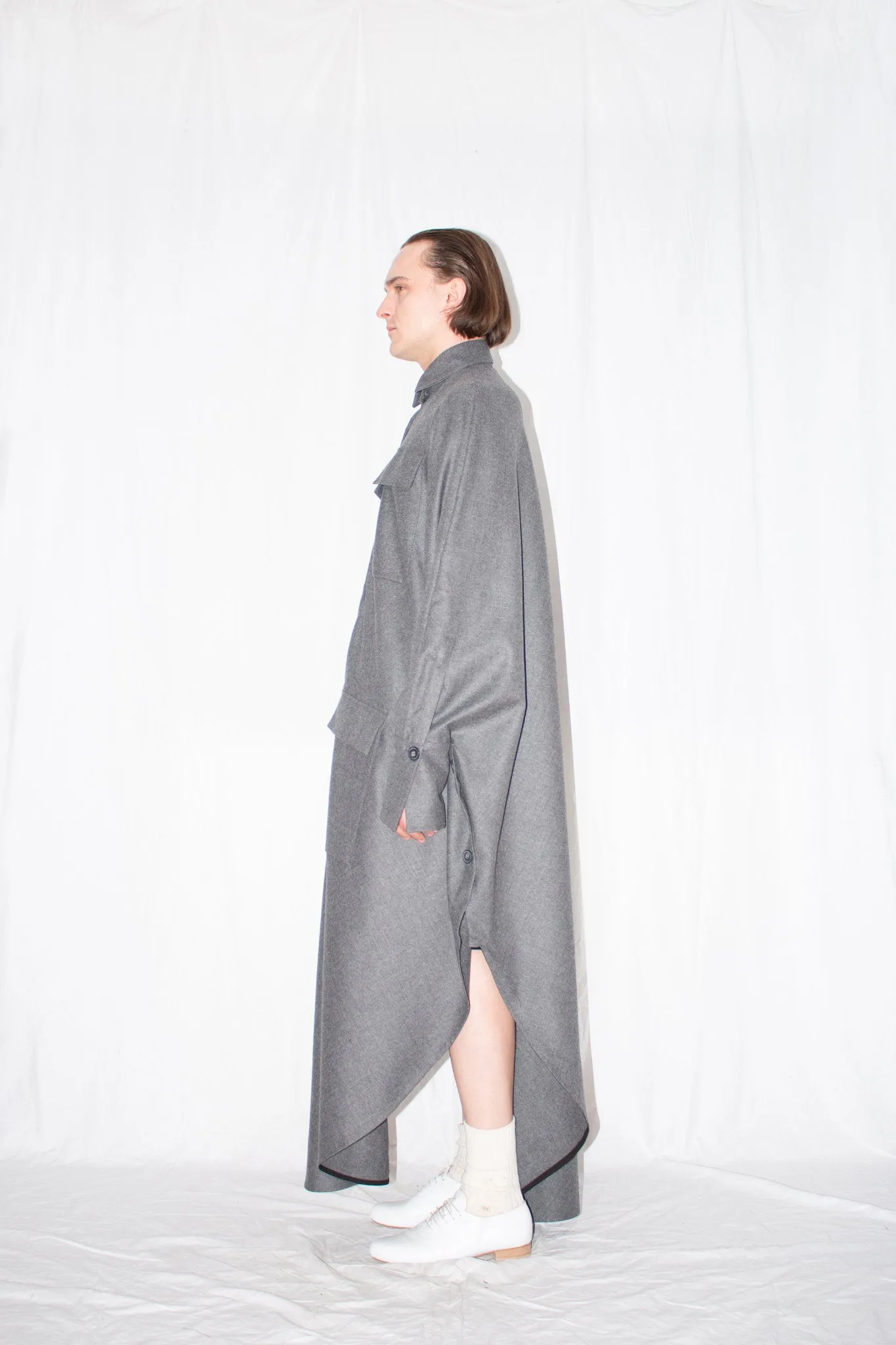 Elongated Wool Cloak Shirt