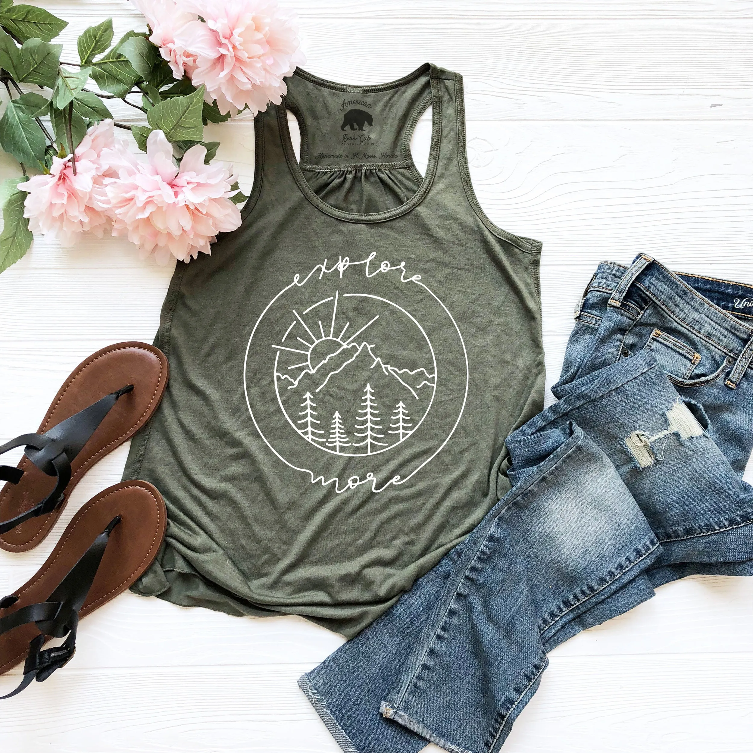 Explore More flowy racerback tank tops - light or dark artwork