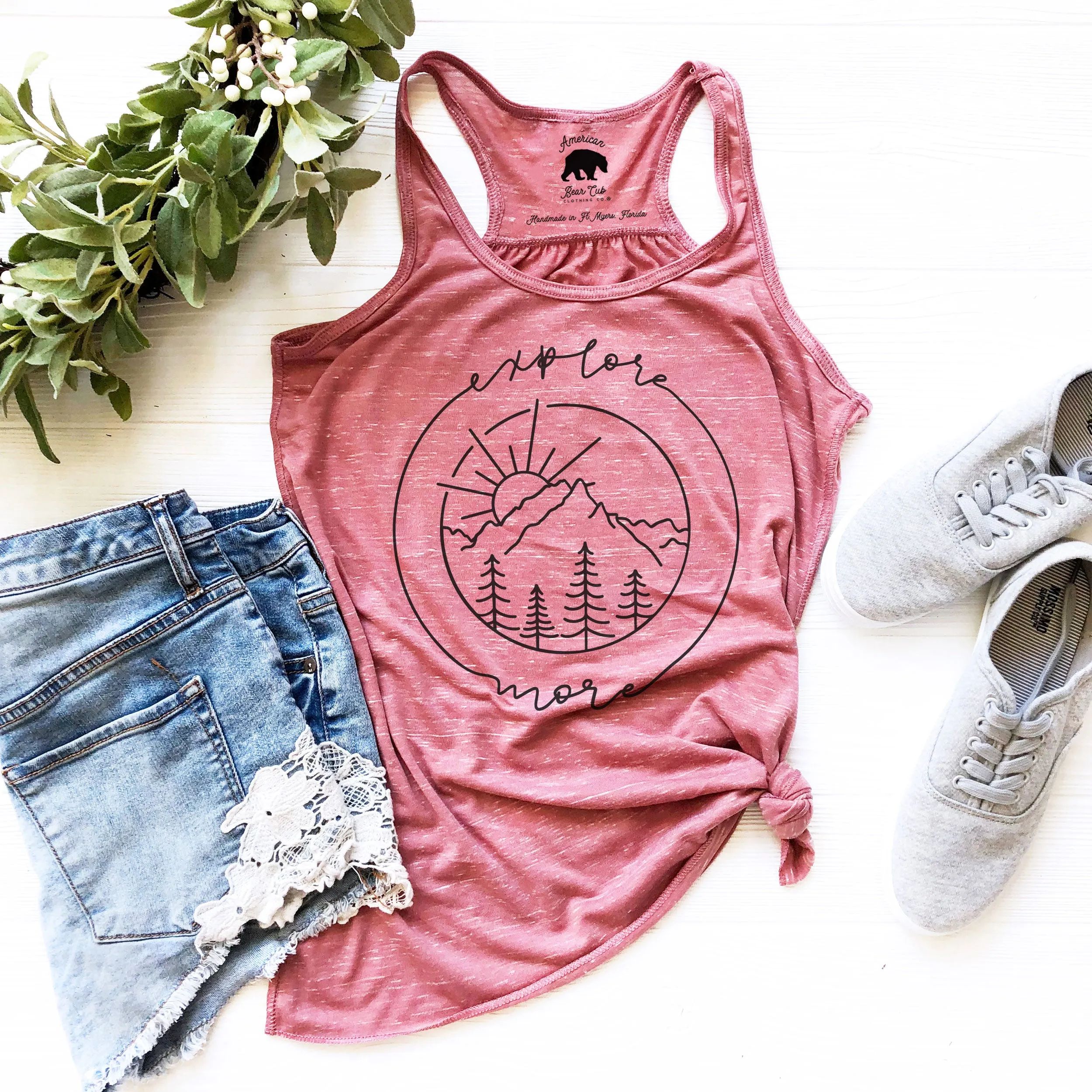 Explore More flowy racerback tank tops - light or dark artwork