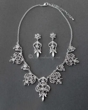 Filigree Crystal Bridal Necklace Set