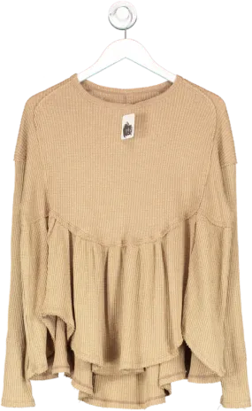 Free People Brown Waffle Long Sleeve Tunic Top UK S